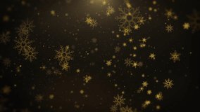 Snowflakes particle fly through  on yellow background with lens flares. Abstract gold blurred bokeh, glitter light 4K motion background - Powered by Shutterstock - Get 15% off with code: PIKWIZARD15