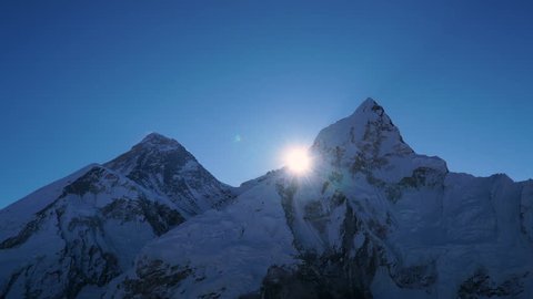 Time lapse. Sunrise over Everest. Track to the base camp of Everest in the Himalayas. Sagarmatha National Park, Nepal, 4K