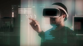 Young Male Broker using Virtual or Augmented Reality Headset to Check Financial Information. Economy Charts and Figures Animations. All Content included in my portfolio. - Powered by Shutterstock - Get 15% off with code: PIKWIZARD15