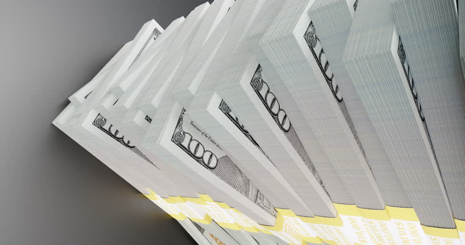 Vertical Crane Spinning Journey Up A Stack of One Million Dollars In One Hundred Dollar Bills.
