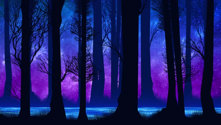 River through forest under beautiful galaxy