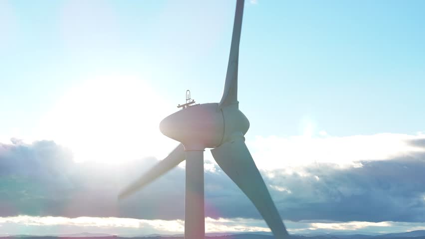 Wind Farm Turbine Generating Green Renewable Power Aerial View
