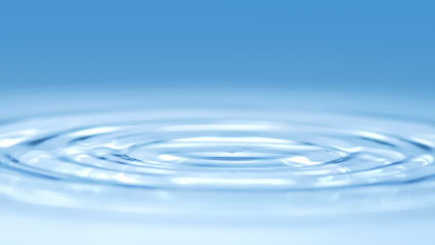 Slow motion falling water drop creating concentric ripple waves. Concept 3D animation fluid droplet background for natural pure drinking water, health