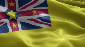 Niue flag video waving in wind. Realistic flag background. Close up view, perfect loop, 4K footage