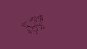 silhouette of horses on a background in purple tones..4k video loop animation.