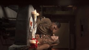 Couple flirting having dinner in the evening with candles at home - Powered by Shutterstock - Get 15% off with code: PIKWIZARD15