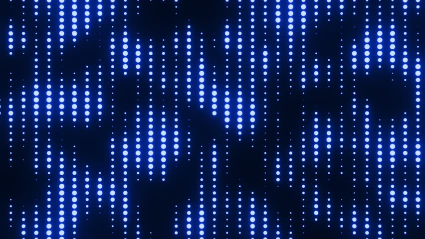 Abstract dot pixel animation with blue lights. Glowing blue pixels on dark background. Loopable animation. Abstract dotted blinking lights background, looped