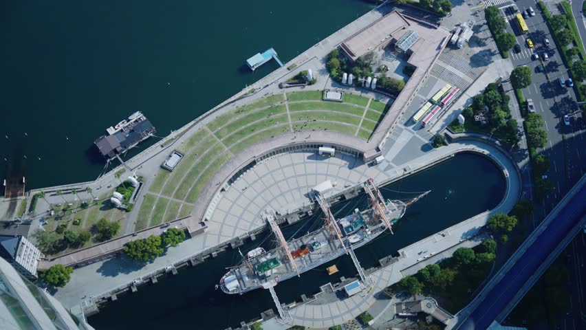 Top Down View of Minato Mirai Port Area of Yokohama, Japan
