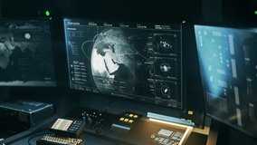 Futuristic intelligence analysis software used by the military forces. Futuristic intelligence analysis tech scanning a world map. Futuristic intelligence analysis system identifies a target position. - Powered by Shutterstock - Get 15% off with code: PIKWIZARD15