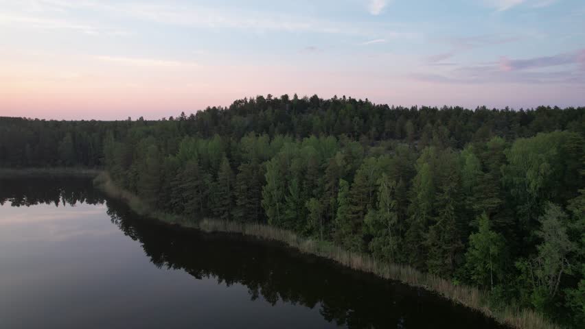 Aerial view over a boreal forest in Finland