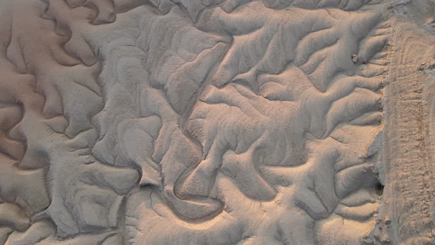 Fly Above Dry Lands. Global Warming. Top view of Desert. Lifeless Nature