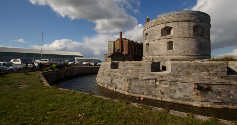 planning shot of Calshot Castle at Calshot spit by the Solent, Southampton Royalty-Free Stock Footage #3402123725