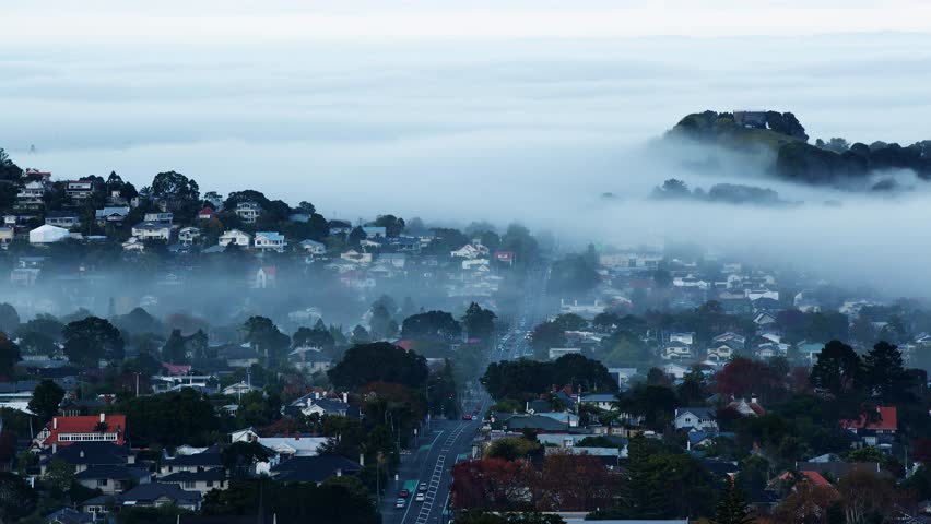 Auckland West From Mount Eden With Fog Time Lapse 4K Stock Video Royalty-Free Stock Footage #3402123981