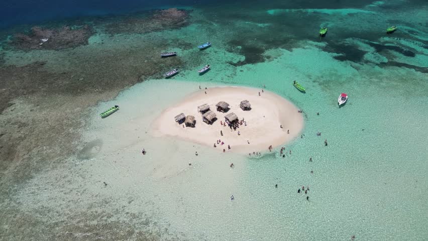 Aerial view of the picturesque sandbank Cayo Arena near the north coast of the Dominican Republic Royalty-Free Stock Footage #3402128065