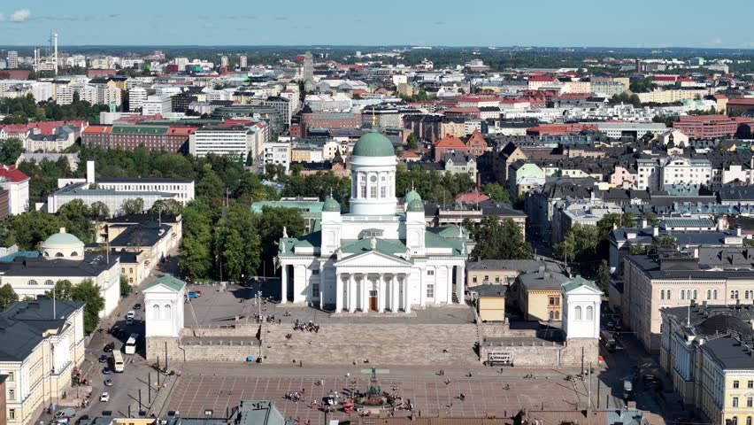 Aerial view of the Helsinki cathedral in Finland Royalty-Free Stock Footage #3402144315