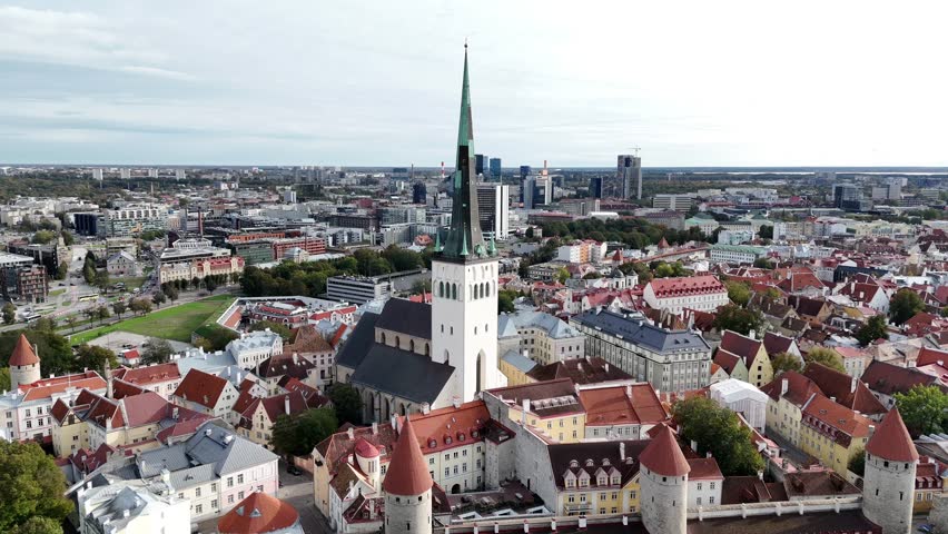 Aerial view to Tallinn old town in Estonia Royalty-Free Stock Footage #3402147849