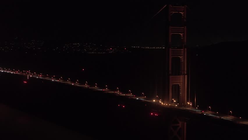 Aerial night view of the Golden Gate bridge in San Francisco, USA.