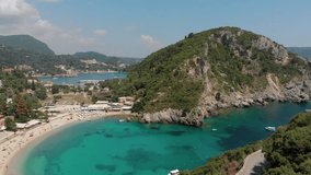 Drone footage of Paleokastritsa bay, Corfu Island, Greece.