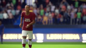 Scoring a penalty goal in the virtual football video game. Kicking the ball into the goal to equalize the score in the football game. Player celebrating a goal in the digital football game. - Powered by Shutterstock - Get 15% off with code: PIKWIZARD15