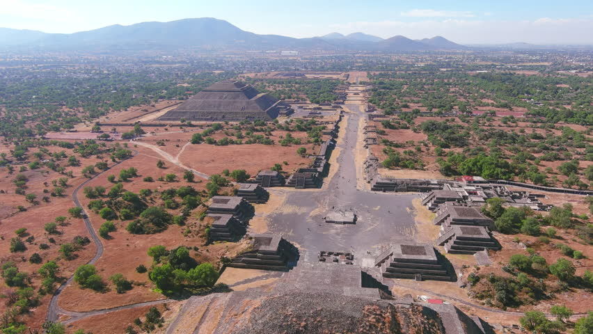 Teotihuacan, Mexico: Aerial view of Pyramid of the Sun (Pirámide del Sol) in famous Mexican archaeological complex - landscape panorama of Latin America from above