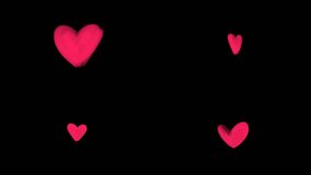 Set of handdrawn pink hearts on transparent background. 4K animated video with alpha channel. Frame-by-frame loop animation for Valentine's Day. 14th of February. Concept of holiday of love