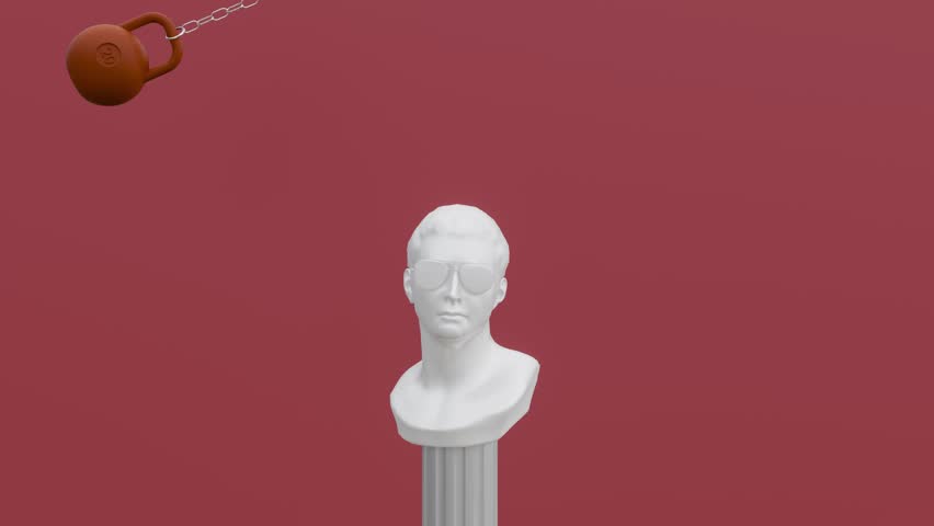 A broken statue. Breaking the statue.4k 3d looping background animation. Background video. 3D visualization. Input, completion, intro,outro