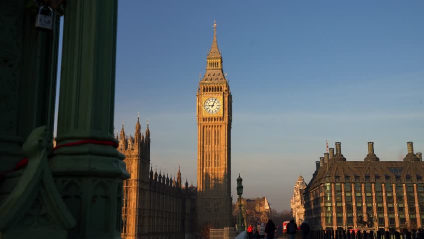 Sunrise at The Houses of Parliament, River Thames and Big Ben in London, UK Royalty-Free Stock Footage #3402867759