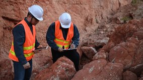 Geologist surveying mine,Explorers collect soil samples to look for minerals. - Powered by Shutterstock - Get 15% off with code: PIKWIZARD15