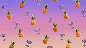 Vacation pineapples and cocktails on a purple-pink gradient. 4K 60 fps High-quality 3D animation - Powered by Shutterstock - Get 15% off with code: PIKWIZARD15