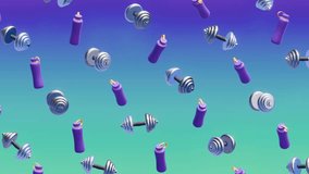 Fitness dumbbells and water bottles against a gradient blue background. 4K 60 fps High-quality 3D animation - Powered by Shutterstock - Get 15% off with code: PIKWIZARD15