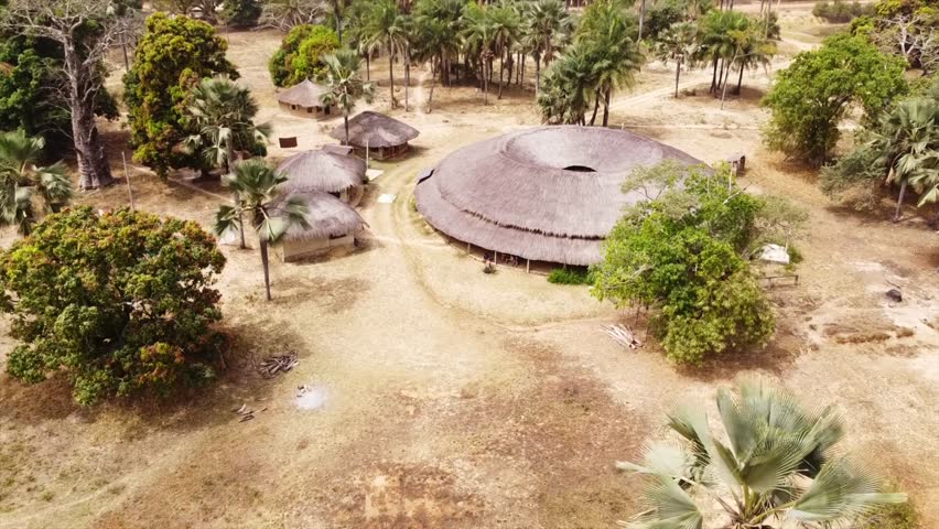 Drone Flying over the Traditional  African Huts | Casamance, Senegal 