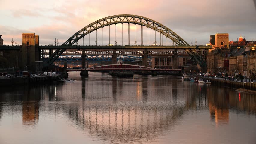 Tyne Bridge Newcastle Upon Tyne, North East England, United Kingdom, Sunrise Royalty-Free Stock Footage #3403000347