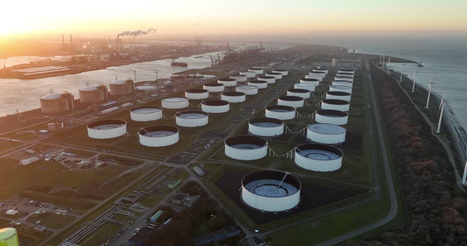 LNG terminal in Rotterdam, The Netherlands. Royalty-Free Stock Footage #3403013313