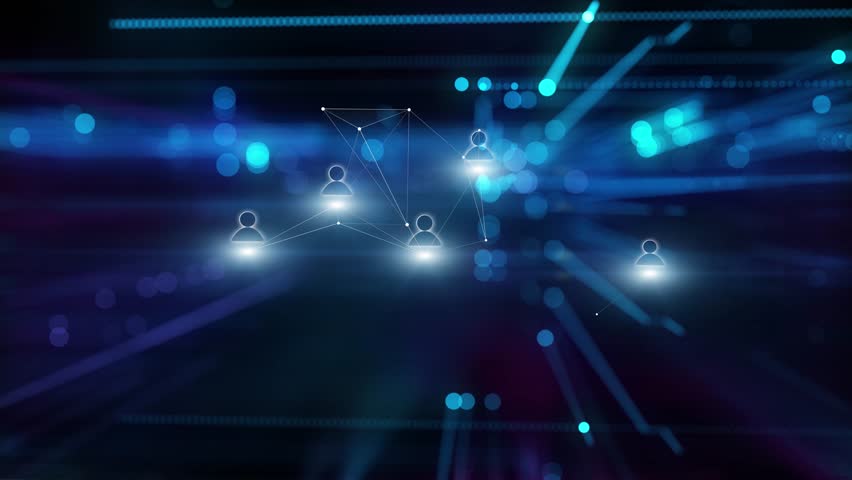 seamless loop glowing blurred metaverse cyberspace network with people icons animation background.	
