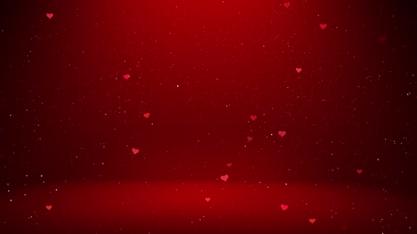 Flickering small hearts on red copy space background with falling shimmering glitter effect seamless loop valentine's day concept background.	
