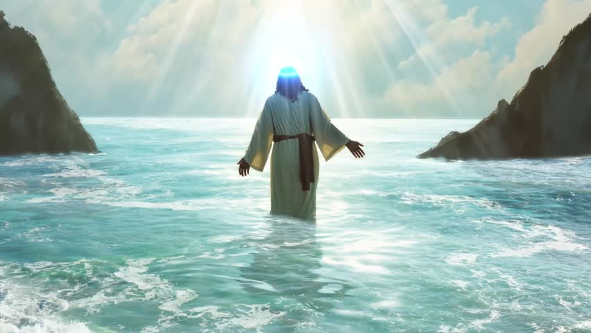 Jesus Christ walking on the water. Royalty-Free Stock Footage #3403270761