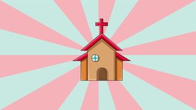 Animated church icon with rotating background.4k video quality