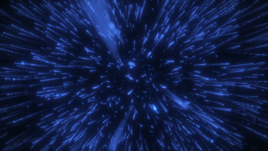 Cosmic rotating creative sci-fi futuristic flow of chaotically moving animated blue colored particle lines. Festive glowing blue abstract fireworks.
