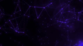 Luxury purple background animation. Purple plexus background of shining lines and dots surrounded by soft light. Star constellations, cosmos, space travel. Cinematic intro, night starry sky. 4k.