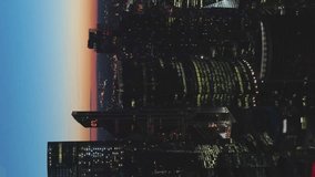 Skyscrapers of Moscow City Business Center and City Skyline in Morning Twilight. Aerial View. Drone is Flying Backward. Establishing Reveal Shot. Vertical Video - Powered by Shutterstock - Get 15% off with code: PIKWIZARD15