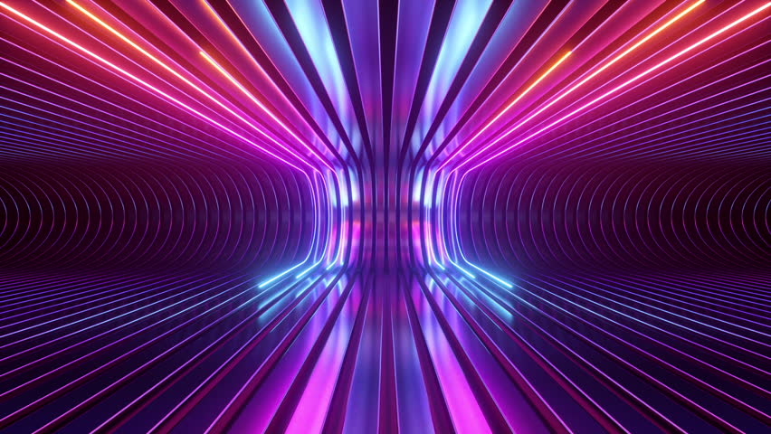 cycled 3d animation. Abstract background with neon glowing lines slide along the path. VJ loop. Looping seamless intro
