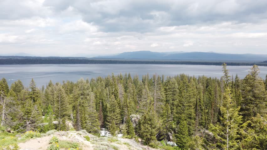Aerial view of Jenny lake at Grand Teton National Park	
