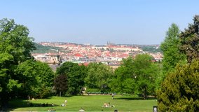 View of Prague Castle from Riegrovy Sady park viewpoint. Prague, Czech Republic.