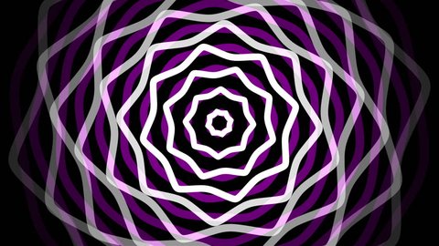 Abstract animated kaleidoscope mandala in white and magenta pink, on a black background. It spins in a clockwise direction, giving it a hypnotic effect. Stock Video