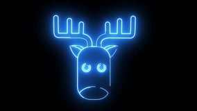 Animated deer head icon with a glowing neon effect.4k video quality