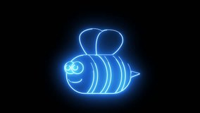 Animated bee icon with a glowing neon effect.4k video quality