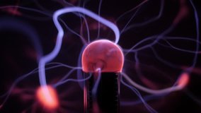 Plasma ball, Tesla Coil experiment with electricity, plasma lamp. 4k video 