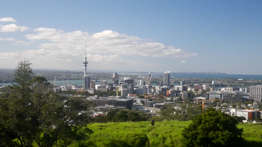Downtown Auckland view from Mount Eden, short day full HD timelapse, New Zealand 