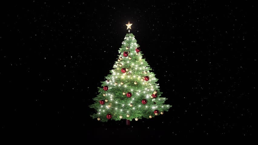 Christmas tree and Snow flakes fall Loop on black background