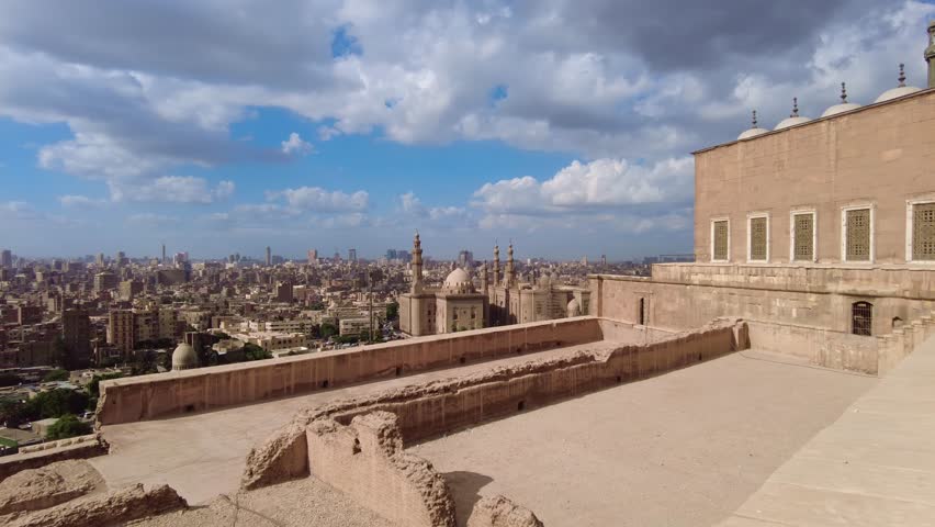 Cairo, Egypt: Panoramic view of the Cairo old town skyline with various mosque from the balcony of the citadel in Egypt capital city